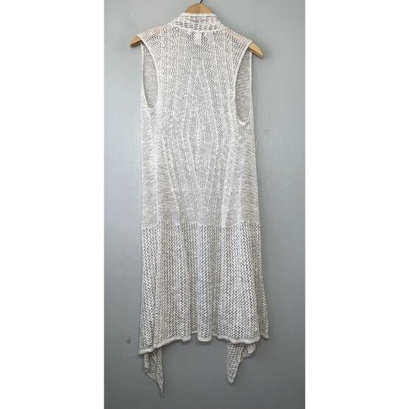 Crochet Drape Vest Size Small Gray Open Knit Sleeveless Cardigan Duster Fairy - Picture 5 of 10